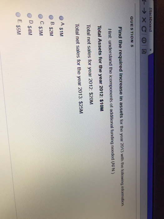  Blackboard QUESTION 5 Find the required increase in assets for the