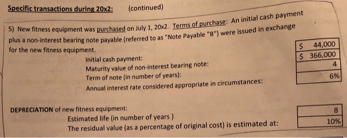  Question #5 ammoritization table Specific transactions during 20x2: (continued) 5) New