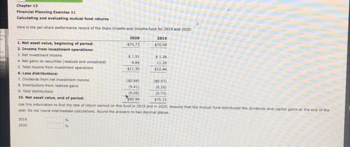  Chapter 13 Financial Planning Exercise 11 Calculating and evaluating mutual fund