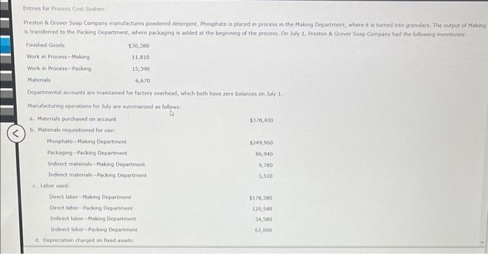  Entries for Process Cost System Preston a Grover 50 ap Company