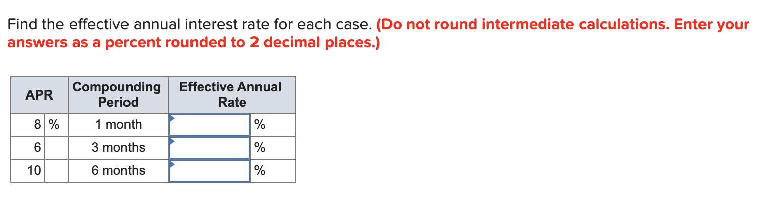 Find the effective annual interest rate for each case. (Do not