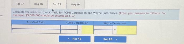 ratio for ACME Corporation and Wayne Enterprises. 1.b. Which company has the