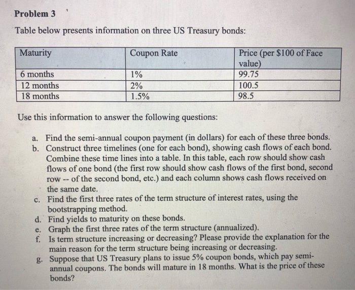  Problem 3 Table below presents information on three US Treasury bonds:
