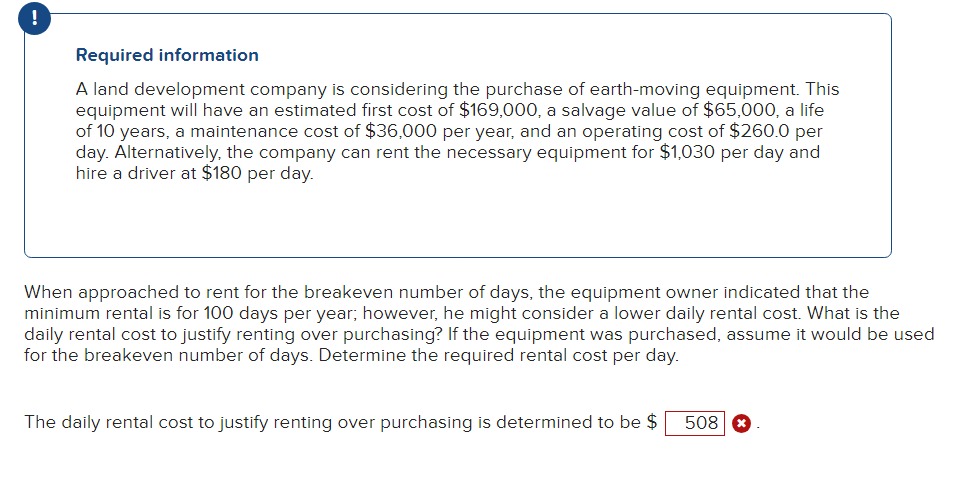  ? Required information A land development company is considering the purchase