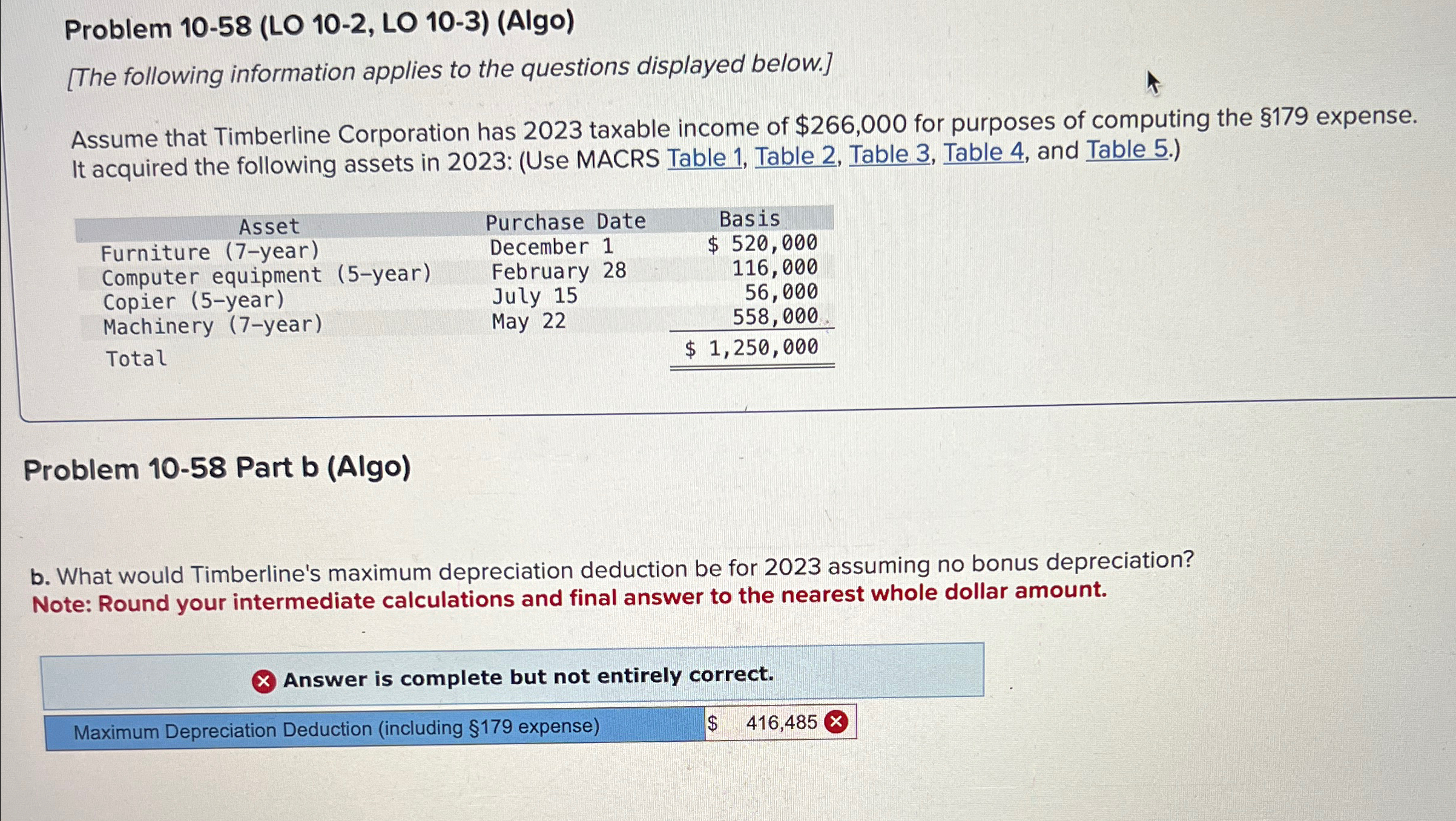  Problem 10-58(LO 10-2, LO 10-3)(Algo) [The following information applies to the