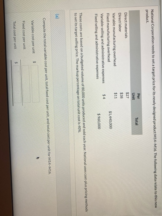  pls show work and give Compute total variable cost per unit,