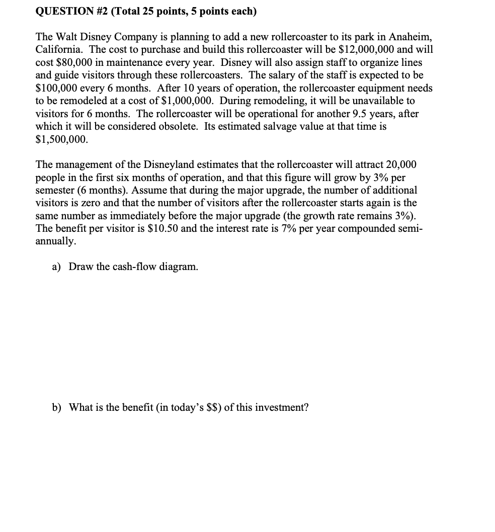  QUESTION #2 (Total 25 points, 5 points each) The Walt Disney