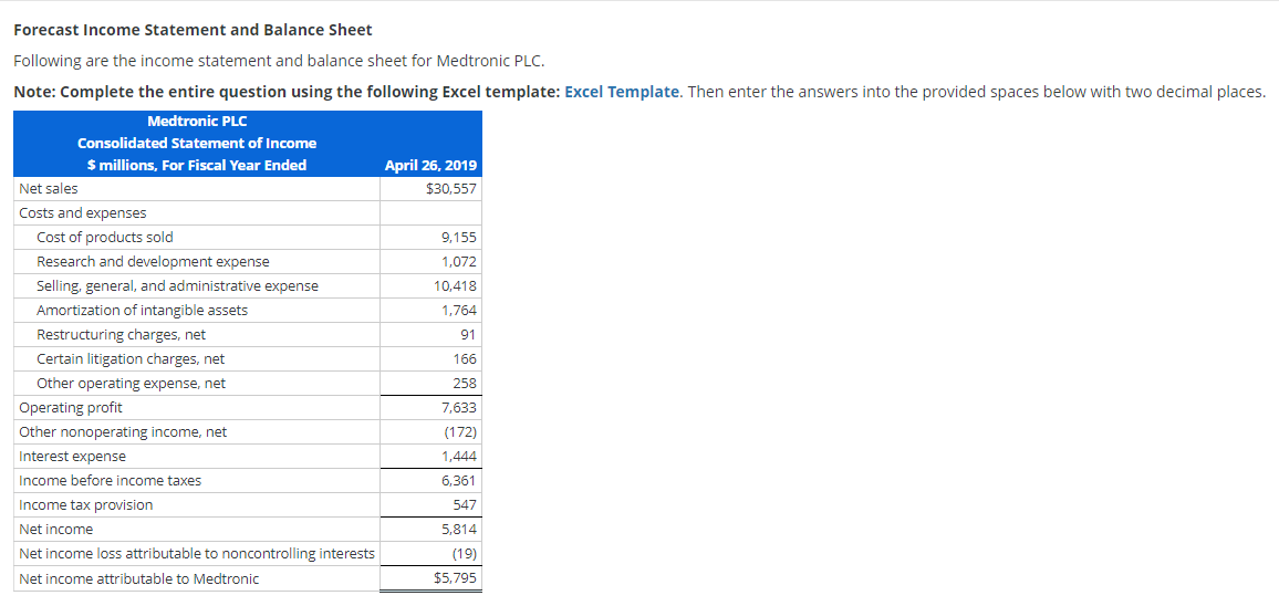 Please show a complete step-by-step solution thank you! Forecast Income Statement and