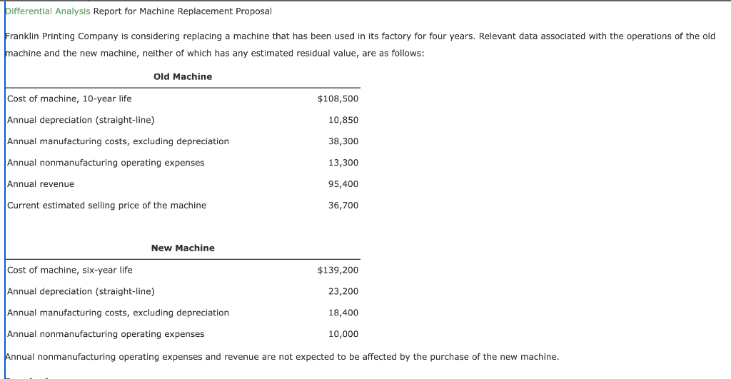  Differential Analysis Report for Machine Replacement Proposal Franklin Printing Company is