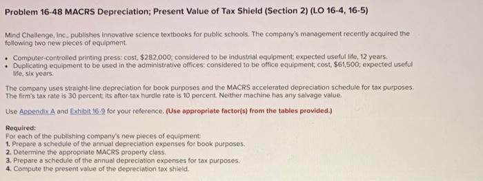 Help with the incorrect ones please. Problem 16-48 MACRS Depreciation Present Value