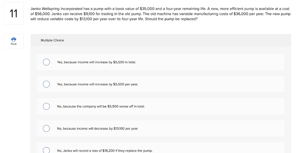 11 Janko Wellspring Incorporated has a pump with a book value