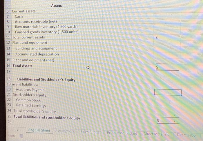 Required: The company's CFO has asked you to prepare the 2022 master