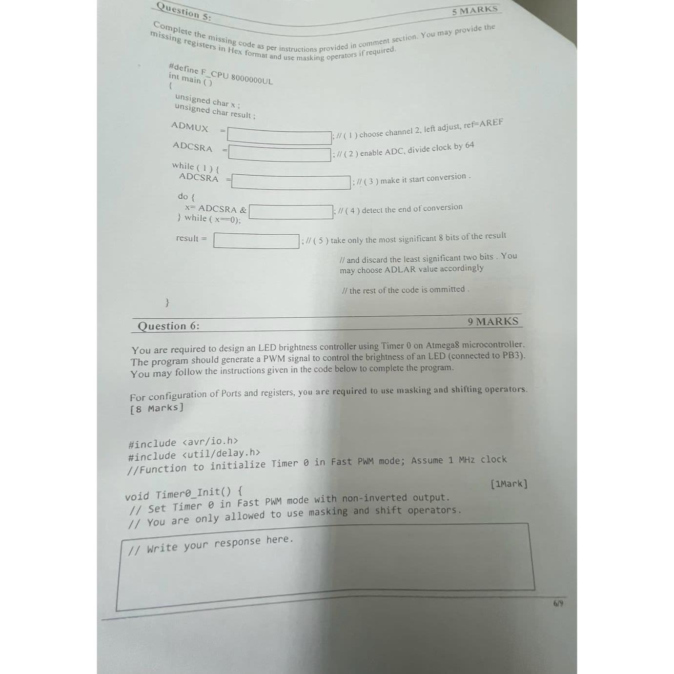  Question 5: 5 MARKS missing registers in Hex format and use
