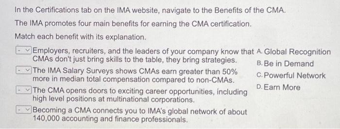  In the Certifications tab on the IMA website, navigate to the