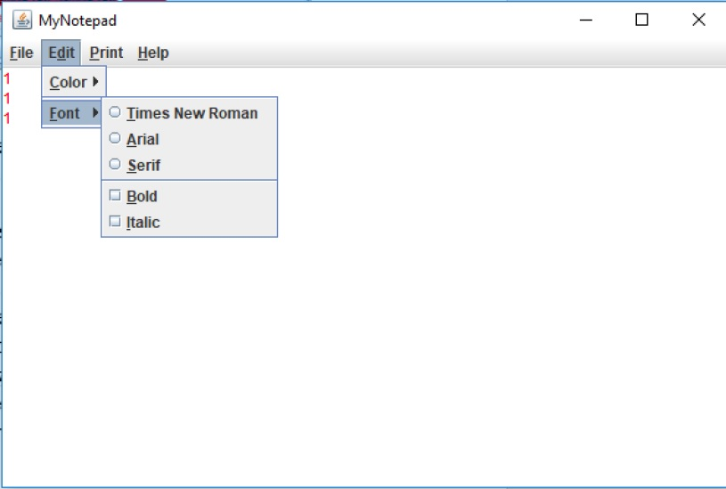menu includes three menu items. f. Add a separator between each menu