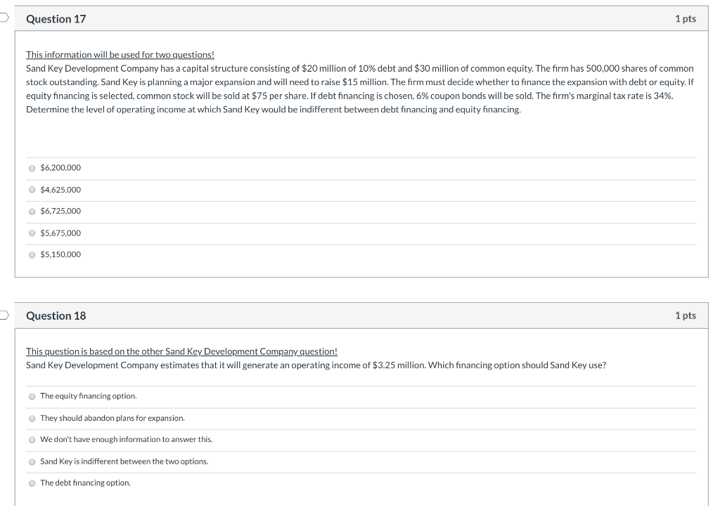  Question 17 1 pts This information will be used for two