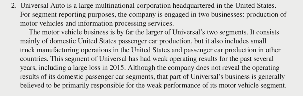  2. Universal Auto is a large multinational corporation headquartered in the