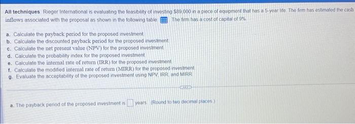 Please answer a-g below. Thank you! All techniques Rieger International is evaluating