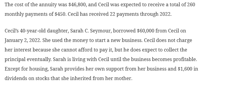 Computation Problem Cecil c. Seymour is a 64-year-old widower. He had income