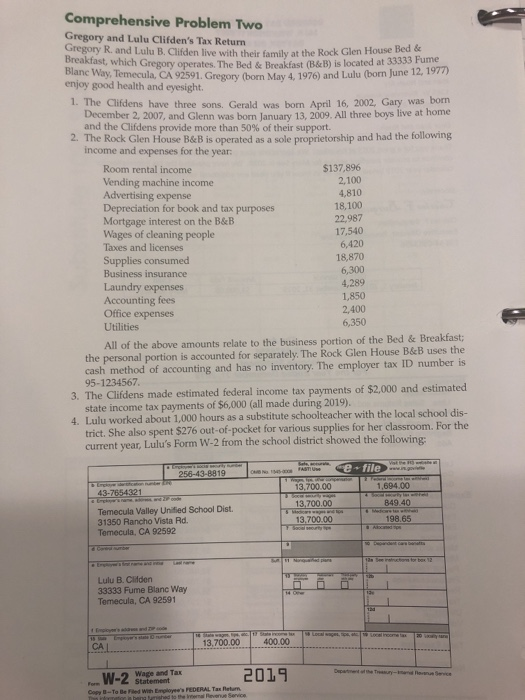  Comprehensive Problem Two Gregory and Lulu Clifden's Tax Return Gregory R.