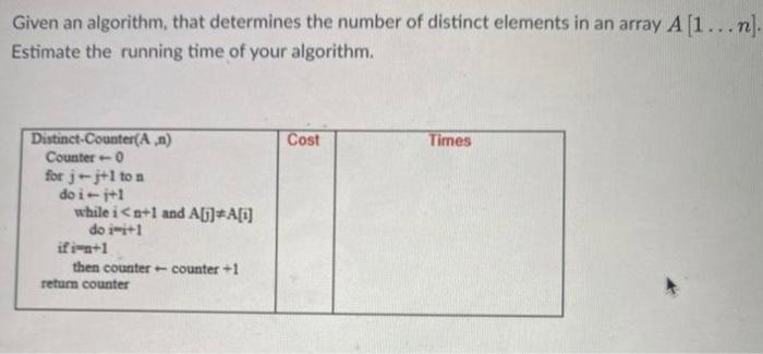  Given an algorithm, that determines the number of distinct elements in