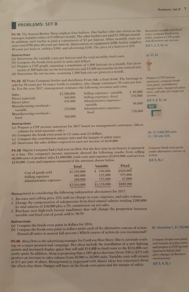 Can you please help me with problem number P4-1B Problems: Set B