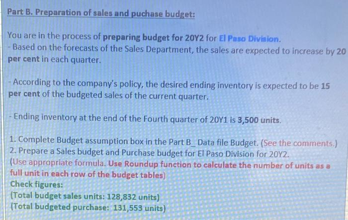 What formulas are needed for the blanks? Part B. Preparation of sales