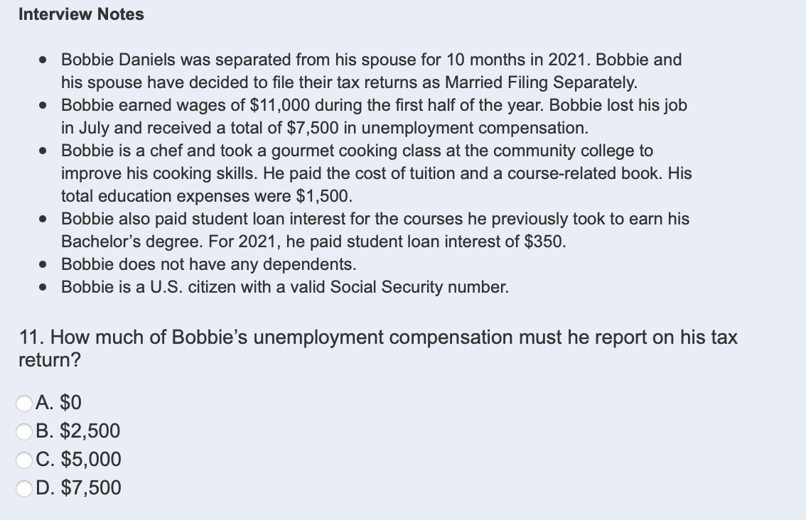  Interview Notes Bobbie Daniels was separated from his spouse for 10