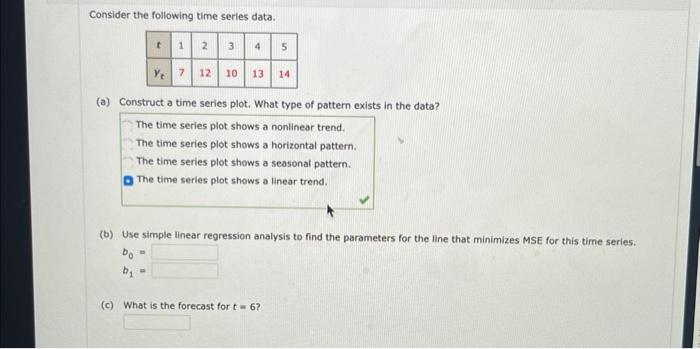 question 3 Consider the following time series data. (a) Construct a time