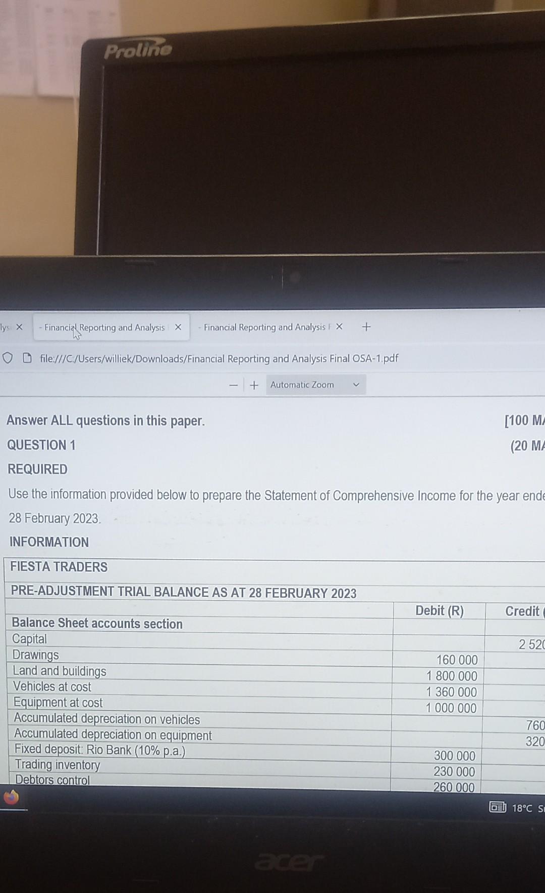 Answer ALL questions in this paper. QUESTION 1 REQUIRED Use the
