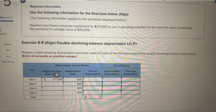  Required information Use the following information for the Exercises below. (Algo)