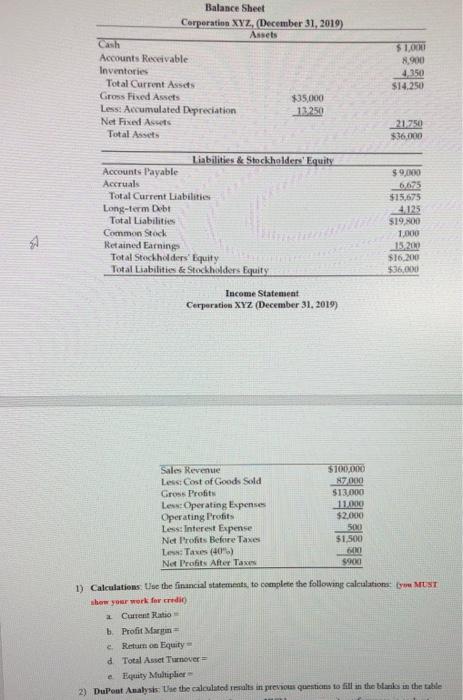 I just need the calculations for question 1, please show all work
