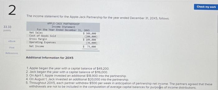  Check my work 2 33.33 points The income statement for the
