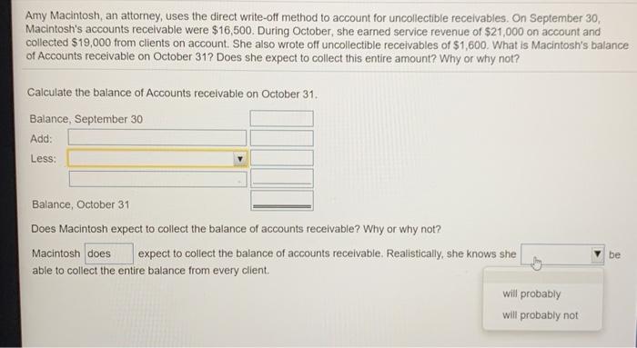 October, she earned service revenue of $21,000 on account and collected $19,000