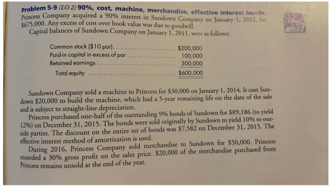 Problem 5-9 but in the format pictured below explaining each elimination/adjustment entry
