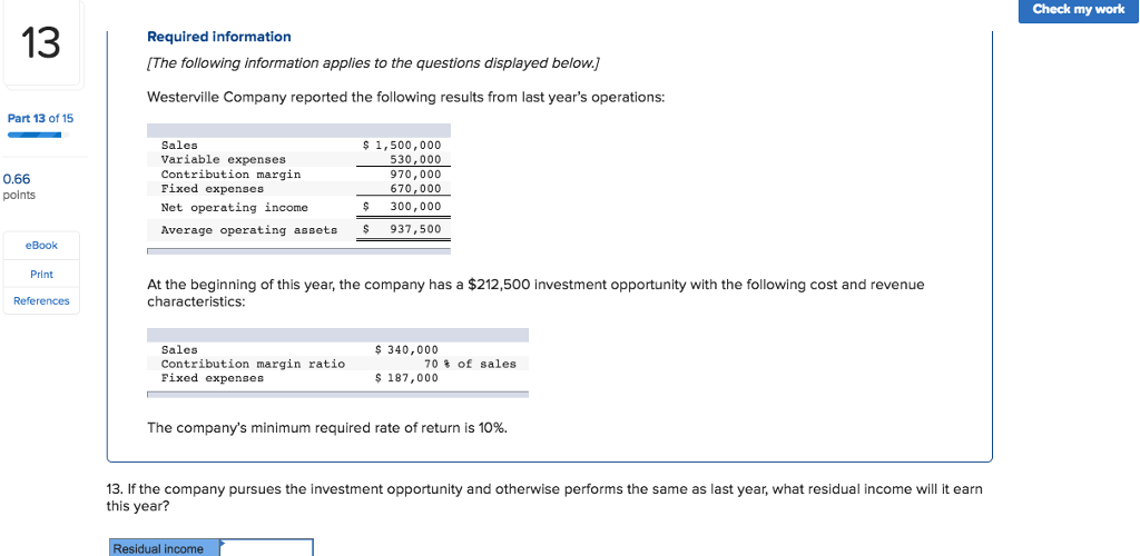 Check my work Required information IThe following information applies to the