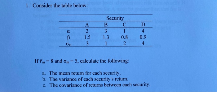  1. Consider the table below: A 2 C Security B 3