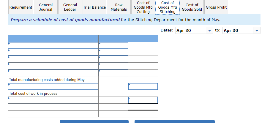 and Stitching. All direct materials enter produ at the beginning of the