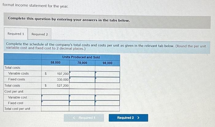 format income statement for the Complete this question by entering your
