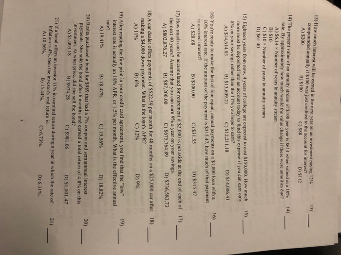  13) How much interest will be earned in the next year