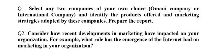 I need another solution to this question Q1. Select any two companies