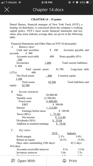  T-Mobile 8:18 PM @ 43% .- Chapter 14.docx CHAPTER 14-15 points