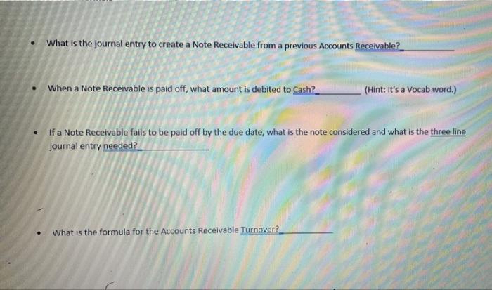  What is the journal entry to create a Note Receivable from