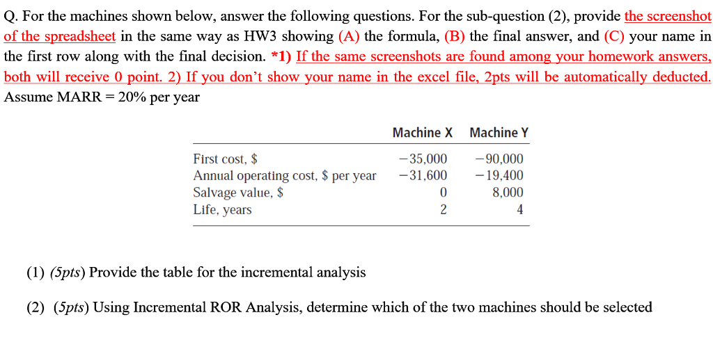 PLEASE USE INCREMENTAL ANALYSISC AND PROVIDE THE TABLE FOR INCREMENTAL ANALYSIS WITH