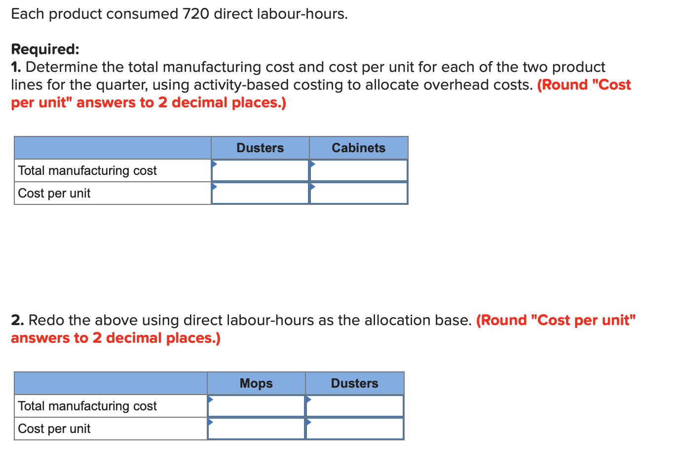  Activity Cost Pool Activity Base Activity Rate Activity Usage Desks Cabinets