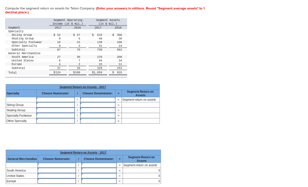  Compute the segment return on assets for Teton Company. (Enter your