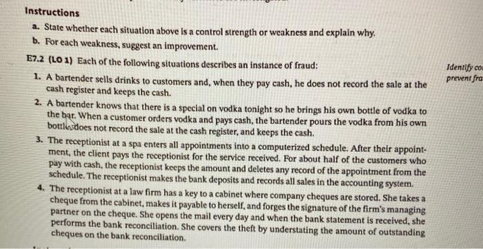  Identify co prevent fra Instructions a. State whether each situation above