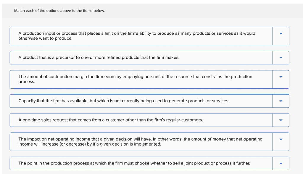 TAB IN YOUR EXCEL SHEET FOR THIS QUESTION. Match each term to