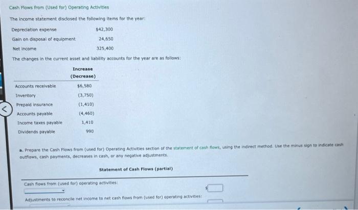 16.6 .... please help!! Cash Flows from (Used for) Operating Activities The