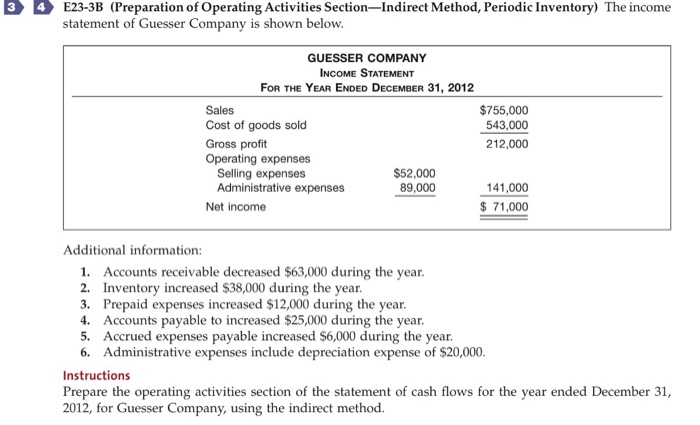  3 4 E23-3B (Preparation of Operating Activities Section-Indirect Method, Periodic Inventory)